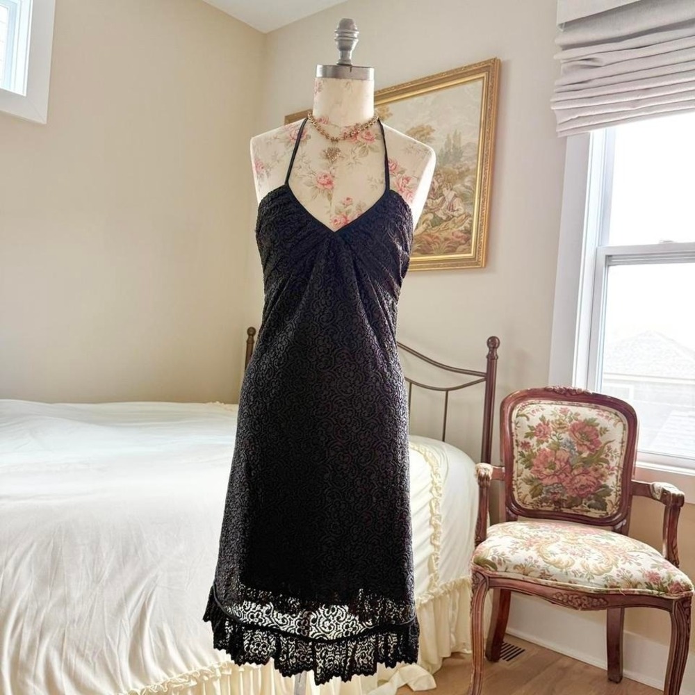 Betsey Johnson black lace halter dress size 2 - Picture 2 of 6